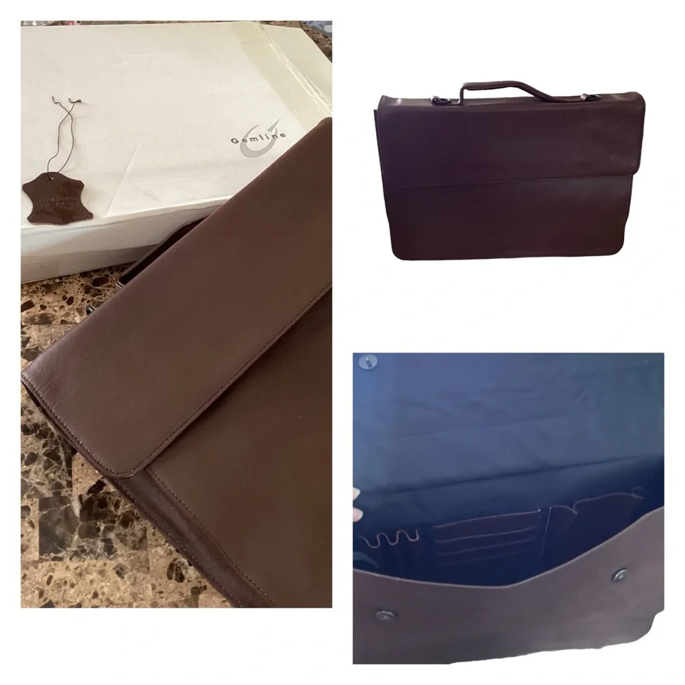 🌺 NIB Gemline Brown Leather Briefcase